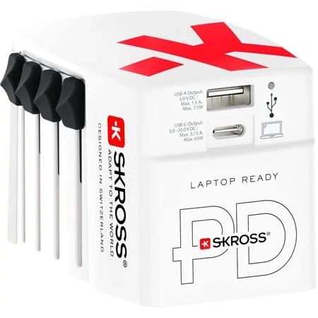 Hálózati töltő, világutazóknak, 1xUSB-A, 1xUSB-C PD, 65W, USB-C kábel, SKROSS