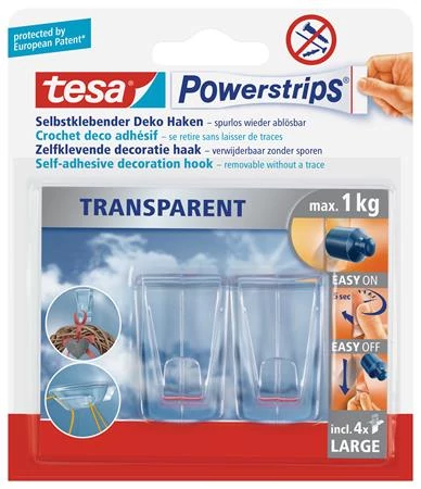 Műanyag akasztó ragasztócsíkkal, TESA 