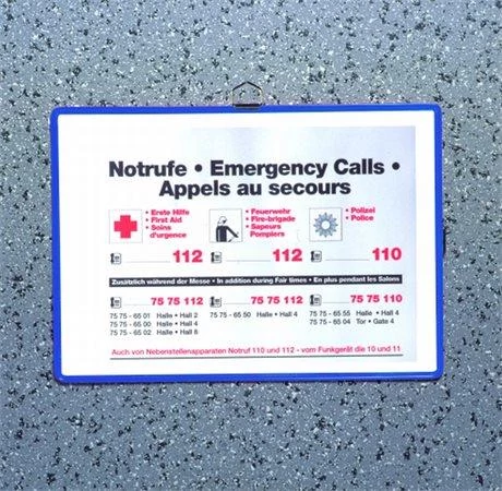 Bemutatótábla, függő, A4, fekvő, fém fülecskével, DJOIS, kék