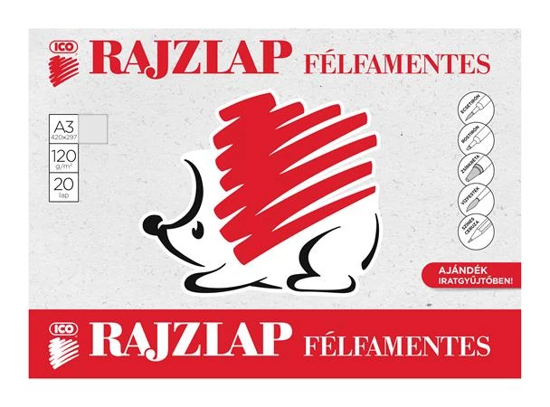 Rajzlap, félfamentes, A3, 120 g/m2, ICO 