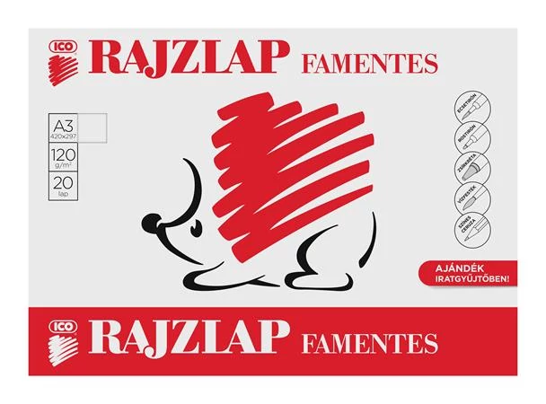 Rajzlap, famentes, A3, 120 g/m2, ICO 