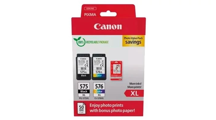 PG575XL/CL576XL Tintapatron multipack + GP501 fotópapír, Pixma TR4750i nyomtatóhoz, CANON, b+c+m+y, 400+300 o. + 50 ív
