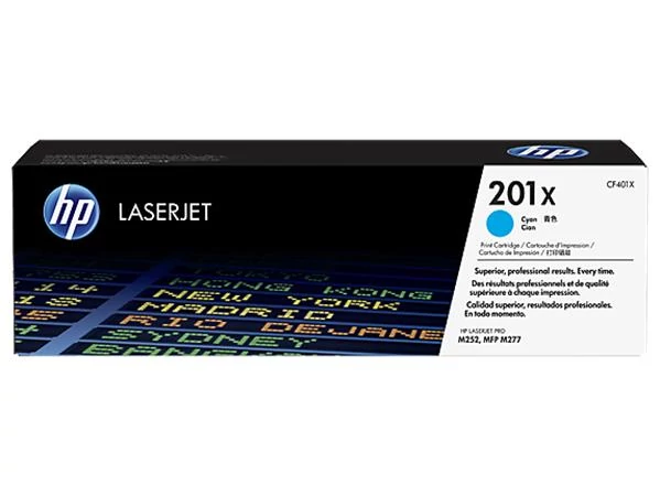 CF401X Lézertoner Color LaserJet Pro M252, M277 nyomtatóhoz, HP 201X, cián, 2,3k