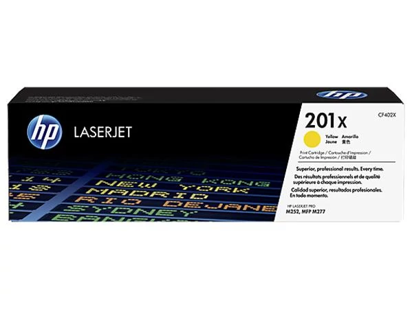 CF402X Lézertoner Color LaserJet Pro M252, M277 nyomtatóhoz, HP 201X, sárga, 2,3k