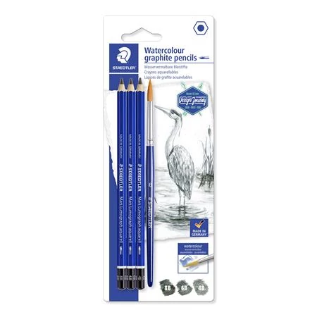 Grafitceruza készlet, akvarell, ecsettel, hatszögletű, STAEDTLER 