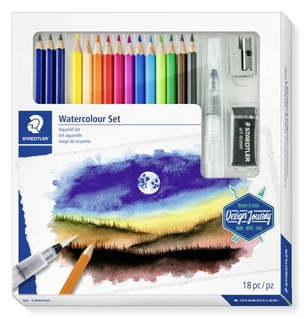 Akvarell ceruza készlet, ecsettel, radírral, hegyezővel, grafitceruzával, STAEDTLER® 