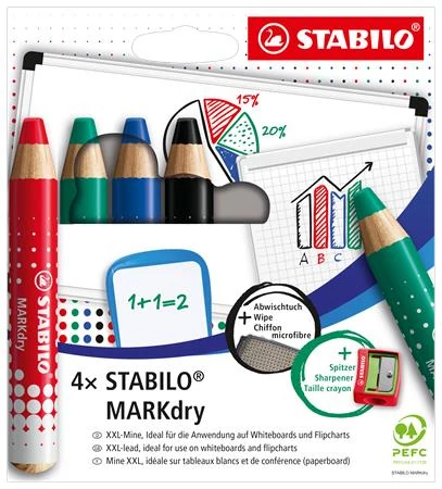 Táblaceruza készlet, fehértáblához, flipchartpapírhoz kúpos, STABILO 