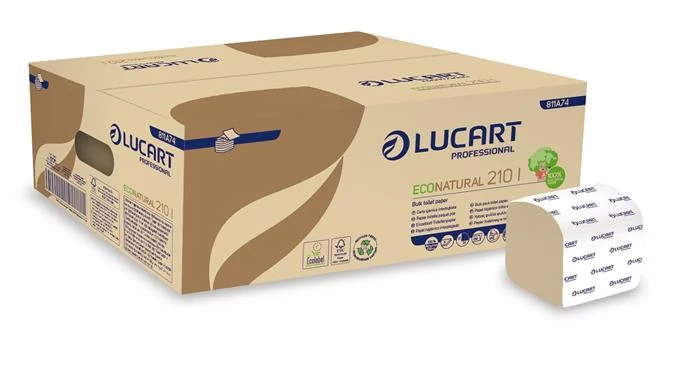 Toalettpapír, hajtogatott, 2 rétegű, 210 lap/csomag, LUCART 