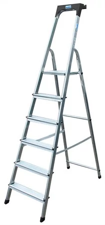 Állólétra, 6 lépcsőfokos, alumínium, KRAUSE 