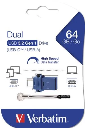 Pendrive, 64GB, USB 3.2+USB-C adapter, VERBATIM 