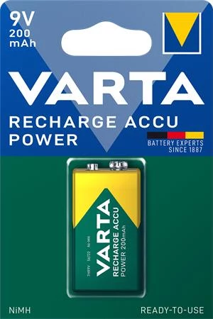 Tölthető elem, 9V, 1x200 mAh, előtöltött, VARTA 