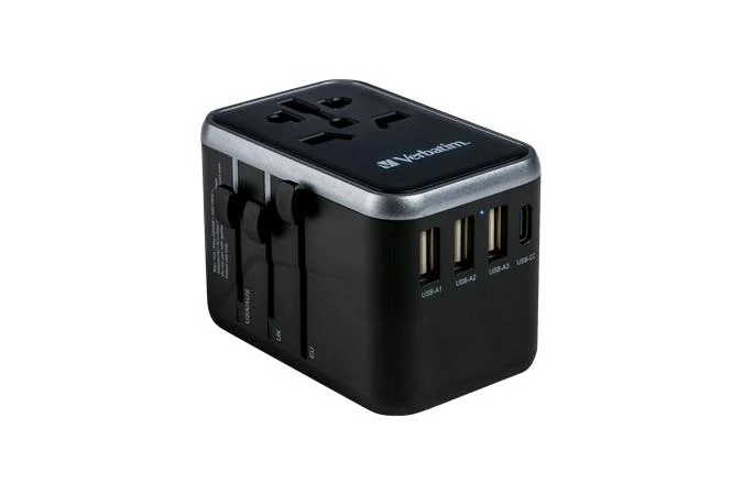 Utazó adapter, univerzális, USB-A(QC 3.0)/USB-C(PD61W)2xUSB, VERBATIM 