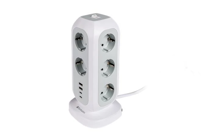 Elosztó, álló, 11 aljzat, 2xUSB-A, 2xUSB-C, VERBATIM 