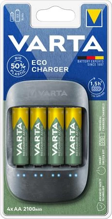 Elemtöltő, AA ceruza/AAA mikro, 4x2100 mAh, VARTA