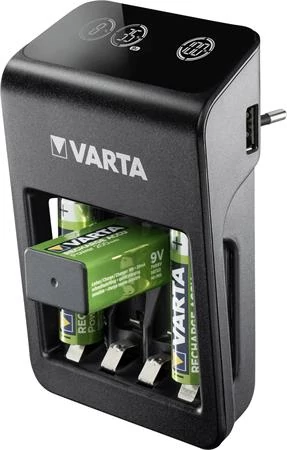 Elemtöltő, AA/AAA/9V, 4xAA 2100 mAh, LCD kijelző, VARTA 