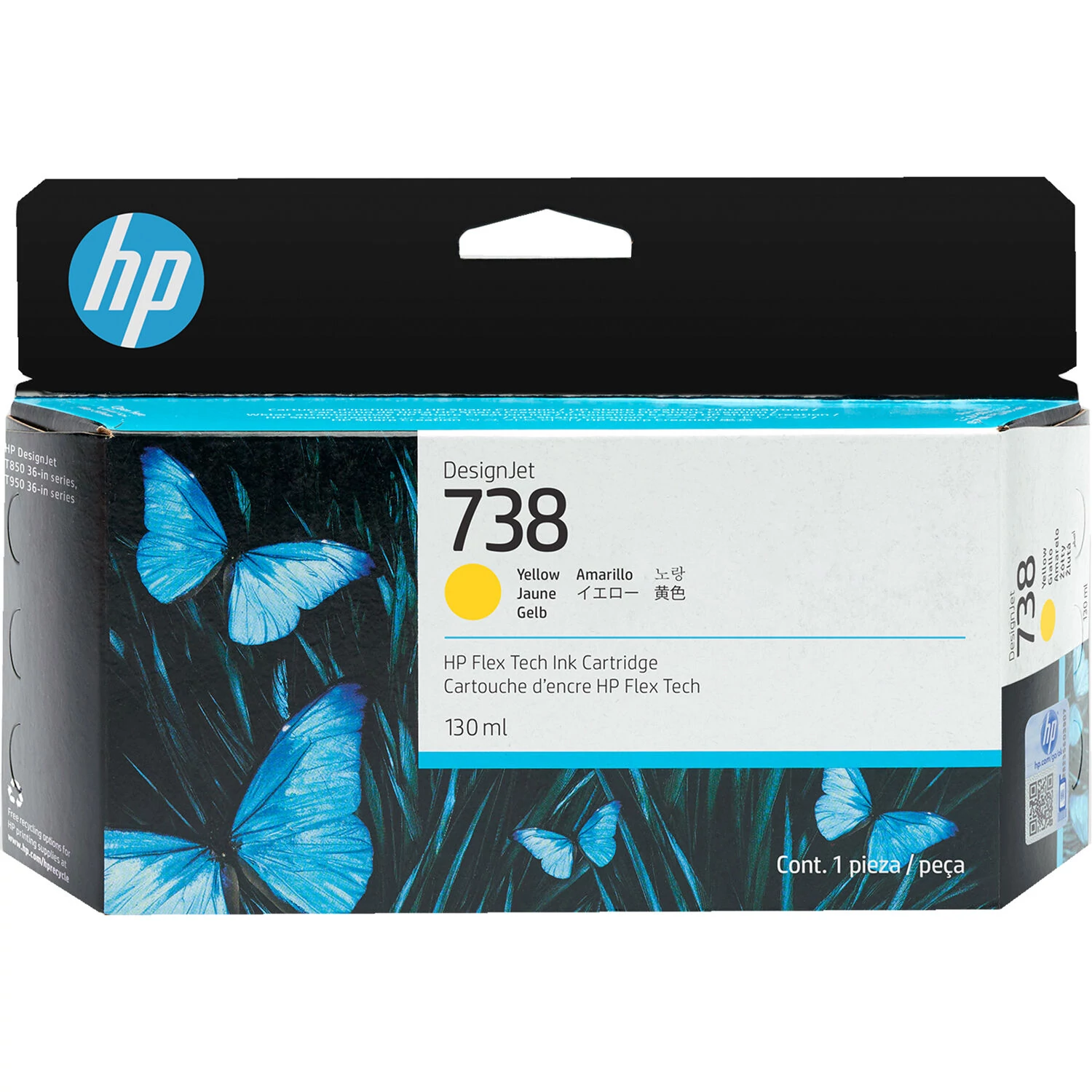 498N7A Tintapatron DesignJet T850 nyomtatóhoz, HP 738, sárga, 130ml