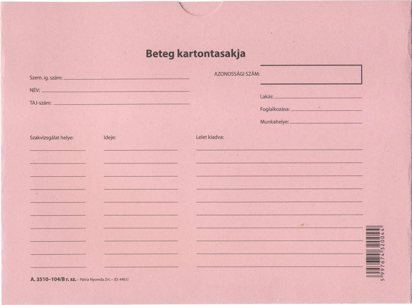 Betegek tasakja 220x160 mm