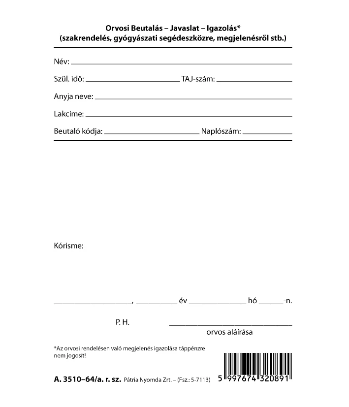 Szakbeutaló szabadlap A/6 álló