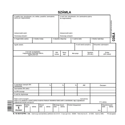 Számla egy számlaértékkel szállítólevél 5 lapos garn. A/5 álló