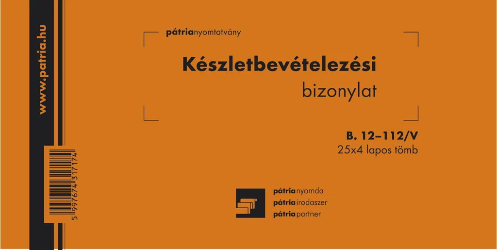 Készletbevételezési bizonylat 2 tételes 25x4 lapos tömb 203x102 mm
