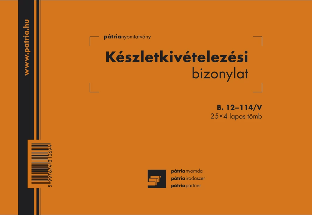 Készletkivételezési bizonylat 8 tételes 25x4 lapos tömb A/5 fekvő