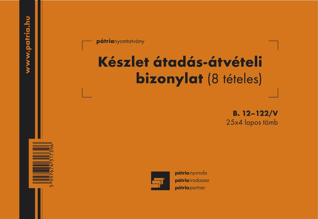 Készlet átadási-átvételi bizonylat 8 tételes 25x4 lapos tömb A/5 fekvő