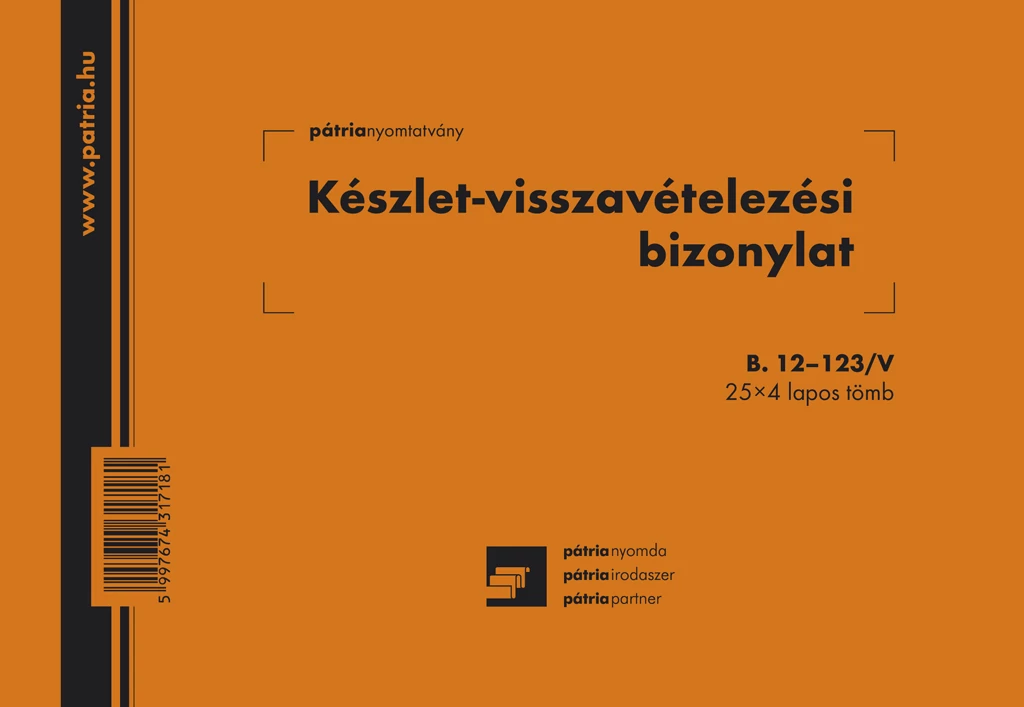 Készlet visszavételezési bizonylat 8 tételes 25x4 lapos tömb A/5 fekvő
