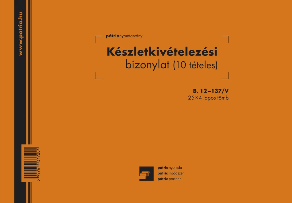 Készletkivételezési bizonylat 10 tételes 25x4 lapos tömb 245x170 mm