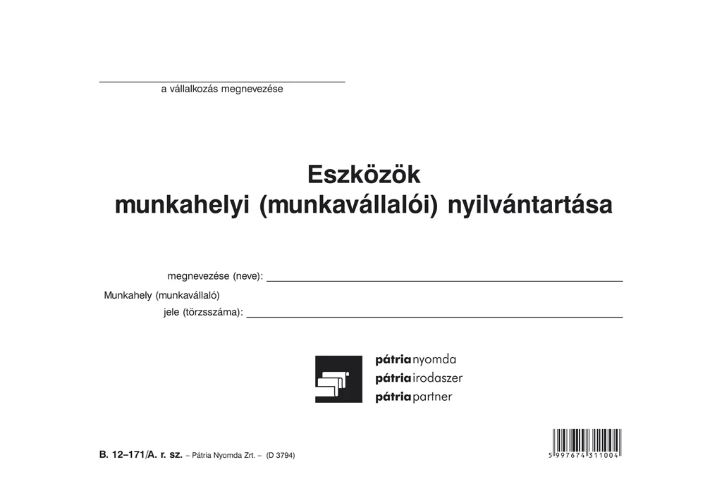 Eszközök munkahelyi nyilvántartása 67 tételes A/5 fekvő