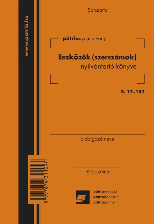 Eszközök (szerszámok) nyilvántartó könyve 4 lapos füzet