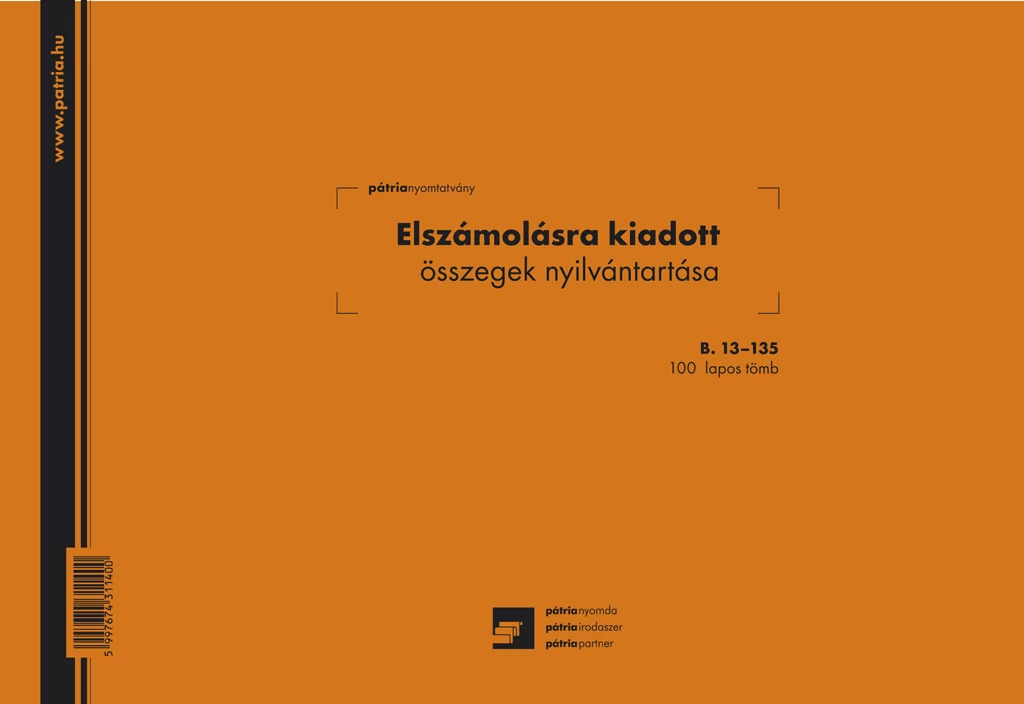 Elszámolásra kiadott összegek nyilvántartása 100 lapos tömb A/4 fekvő