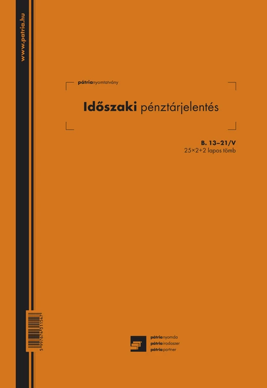 Időszaki pénztárjelentés 25x2+2 lapos tömb A/4 álló
