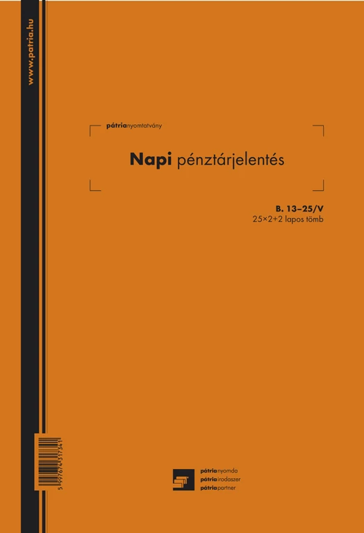 Napi pénztárjelentés 25x2+2 lapos tömb A/4 álló