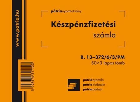 Készpénzfizetési számla 50x3 lapos tömb A/6 fekvő 2 Áfás