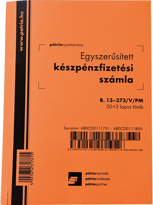 Készpénzfizetési számla 50x3 lapos tömb A/5 álló