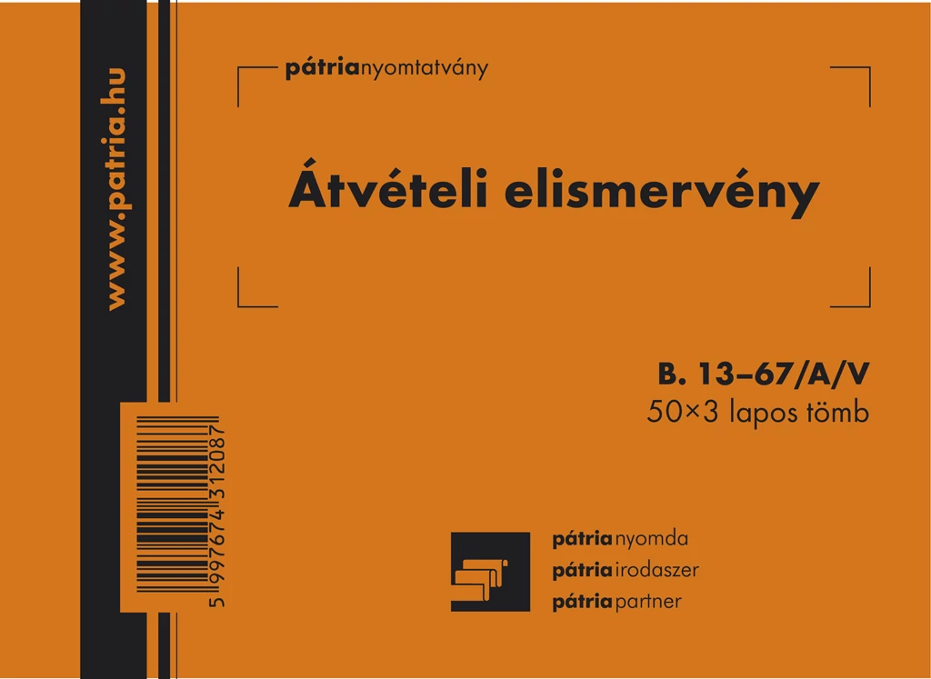 Átvételi elismervény 50x3 lapos tömb A/6 fekvő