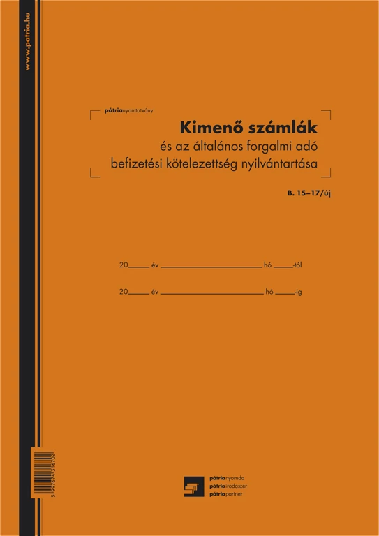 Kimenő számlák és az általános forgalmi adó befizetési kötelezettség nyilvántartó 50 lapos füzet 3 Áfás 240x340 mm
