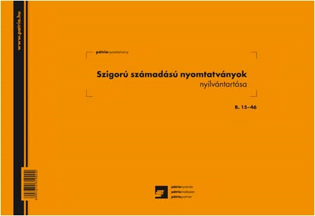Szigorú számadású nyomtatványok nyilvántartása NÉBIH 25 lapos tömb A/4 fekvő