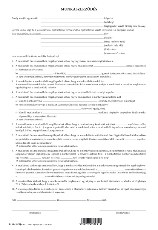Munkaszerződés 3 lapos garn. A/4 álló