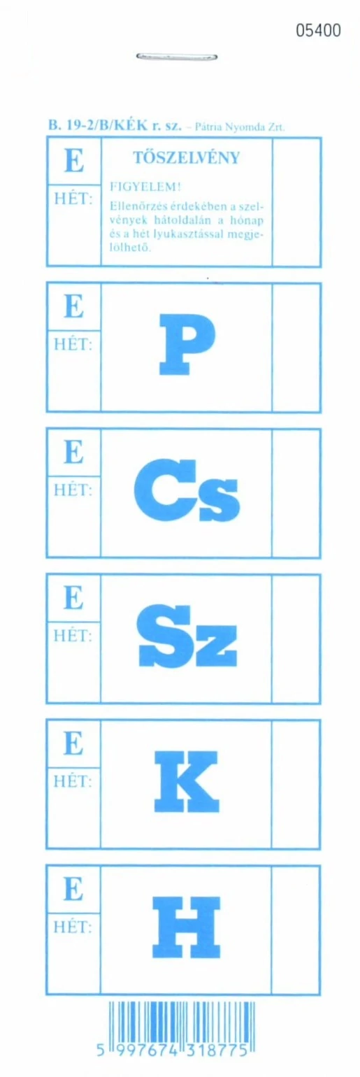 Ebédjegy 5 napos 100 lapos tömb 60x195 mm kék