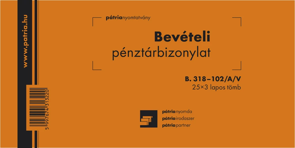 Nyomtatvány, bevételi pénztárbizonylat, 25x3, PÁTRIA NYOMTATVÁNY 
