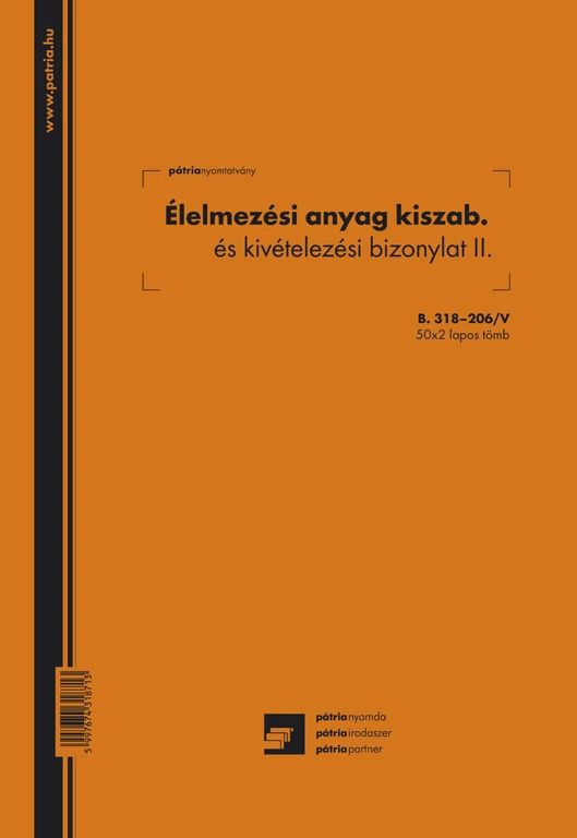 Élelmezési anyag kiszabási és kivételezési bizonylat II. 50x2 lapos tömb A/4 álló