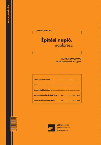 Építési napló 25x3 lapos tömb + 9 db 3 lapos garnitúra