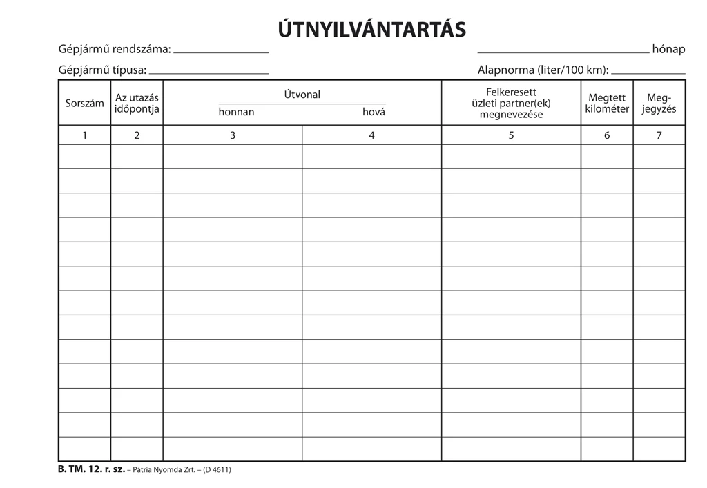 Útnyilvántartó 50 lapos tömb A/5 fekvő