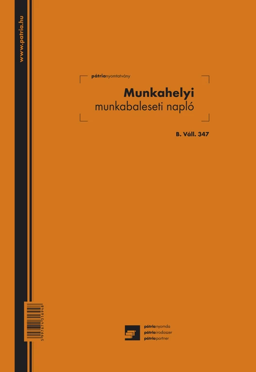 Munkahelyi munkabaleseti napló 24 lapos füzet A/4 álló