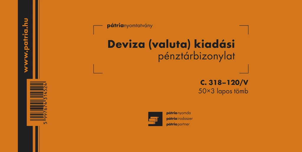 Deviza (valuta) kiadási pénztárbizonylat 50x3 lapos tömb 203x102 mm