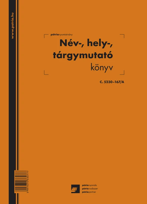 Név, hely, tárgymutató 100 lapos könyv A/4 álló