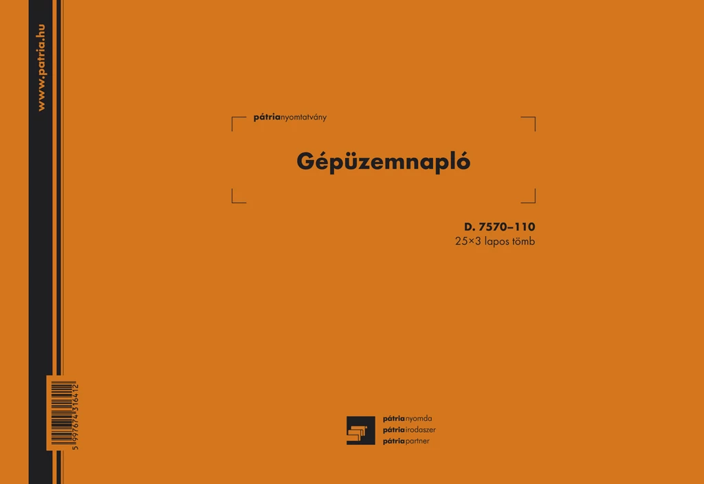 Gépüzemnapló 25x3 lapos tömb A/4 fekvő