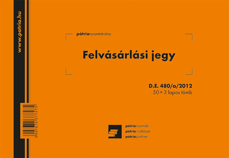 Felvásárlási jegy (mezőgazdasági termékfelvásárlás/szolgáltatás igénybevétel bizonylata) 50x3 lapos tömb A/5