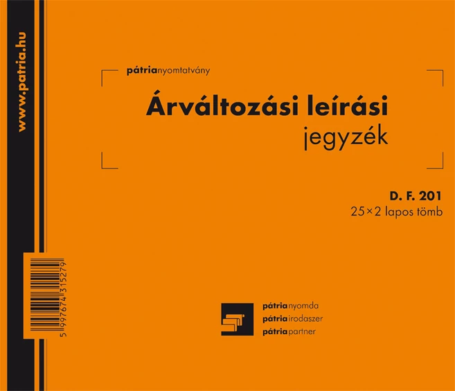 Árváltozási leírási jegyzék 25x2 lapos tömb A/5 fekvő